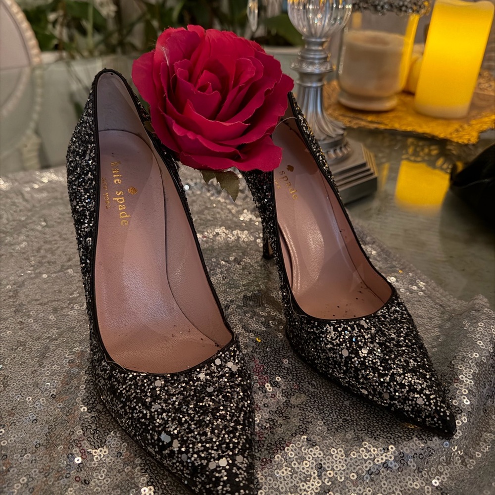 Kate Spade Black and Silver Glitter Heels